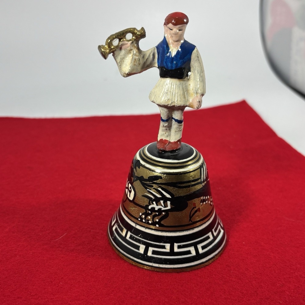 Vintage Greek‎ Bell Brass Evzones Guard Soldier Brazen Bull Souvenir Greece